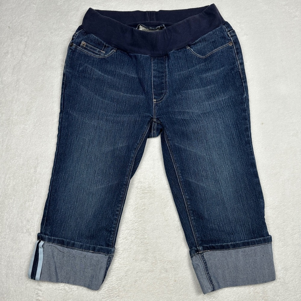 American Star Maternity Crop‎ Jeans Dark Wash Blue Belly Band Cuffed Size S 617
